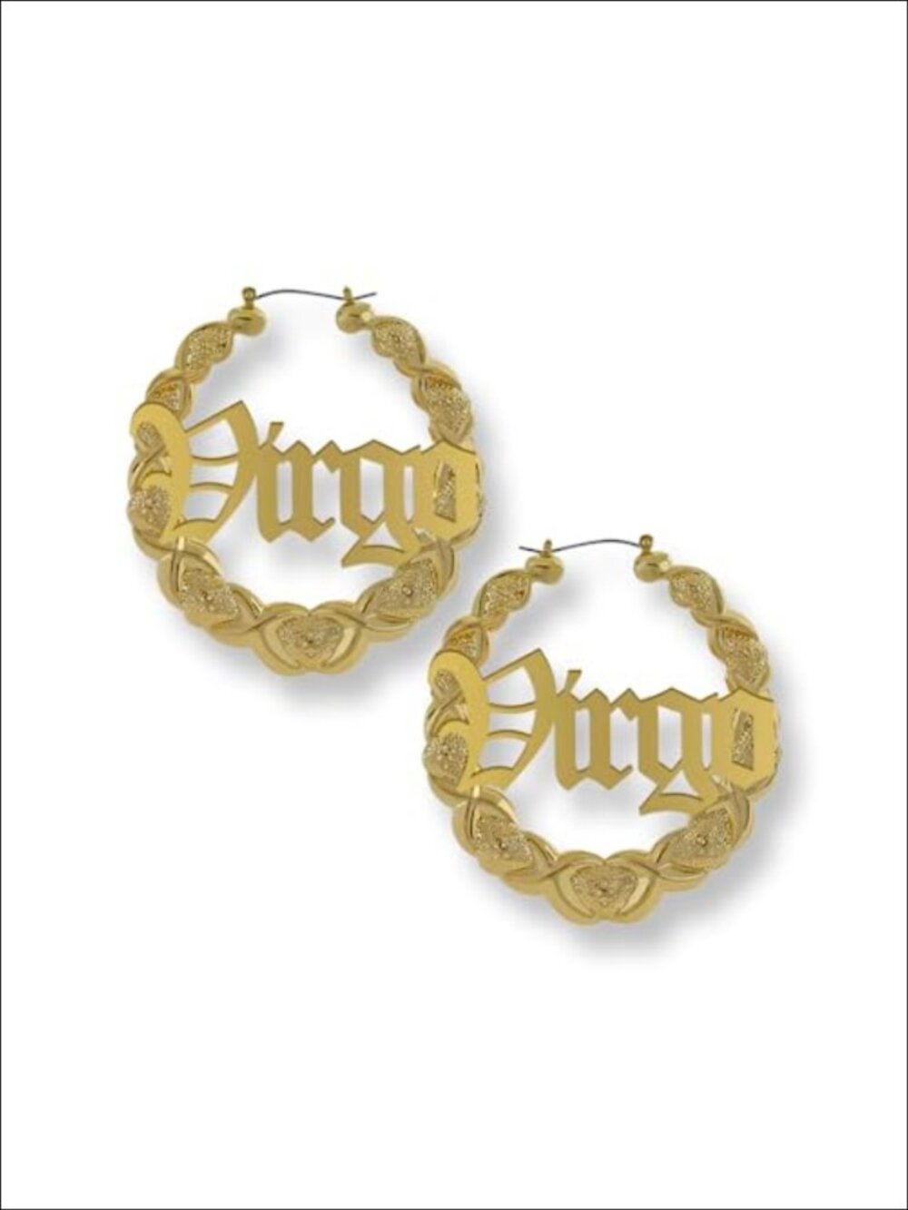 14K Gold Plated Stainless Steel Zodiac XOXO Hoop Earrings Latch Back